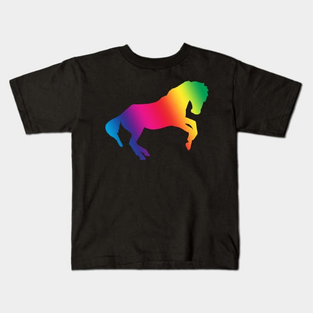 Rainbow rearing horse shadow Kids T-Shirt by Shyflyer